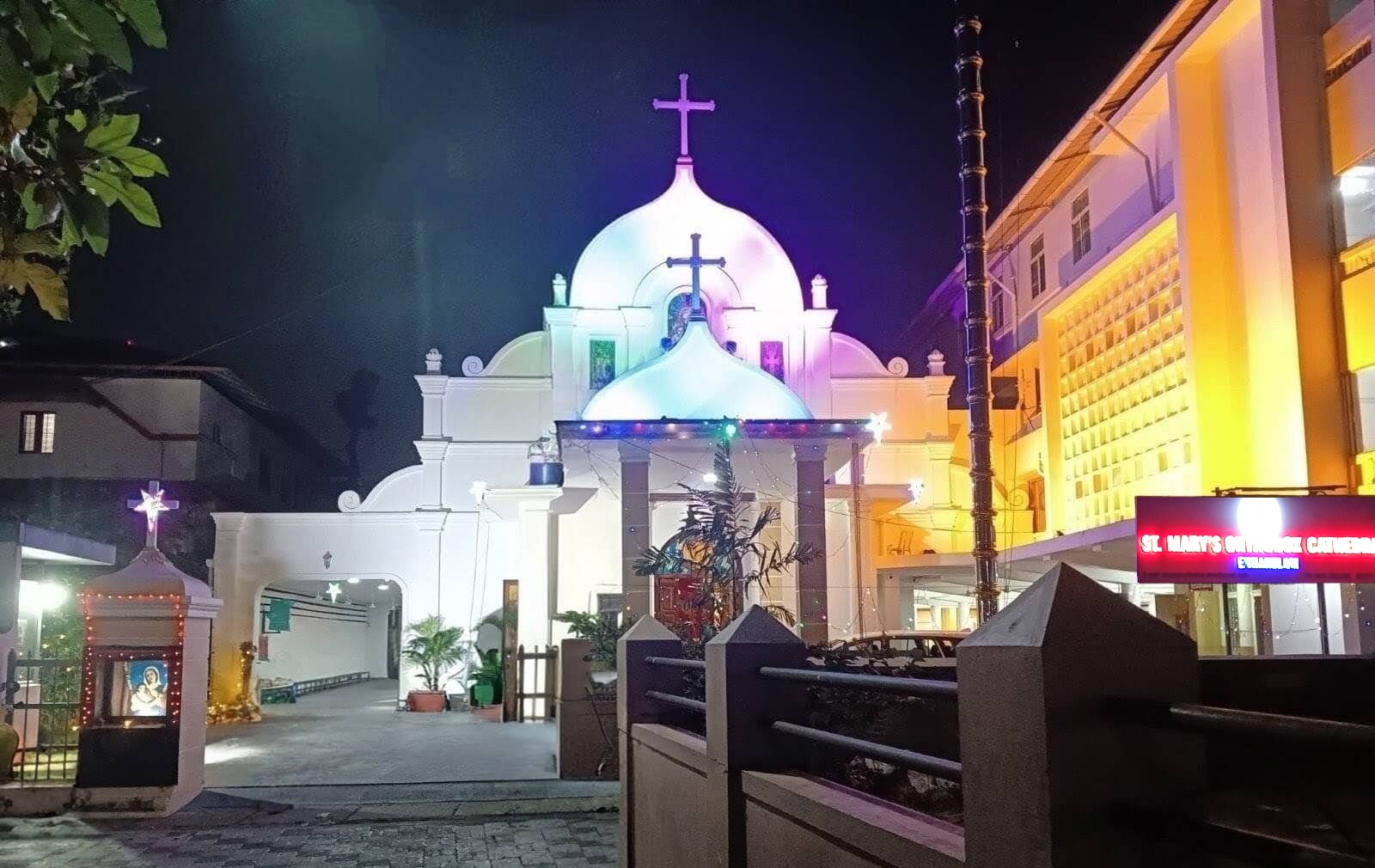 St. Mary's Orthodox Cathedral illuminated at night